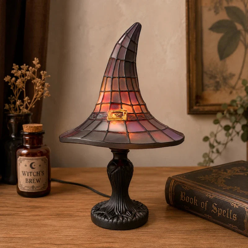 Witch Hat Table Lamp – Stained Glass Gothic Halloween Lamp