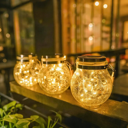 Solar Crackle Glass Lantern – Hanging Outdoor Garden Light