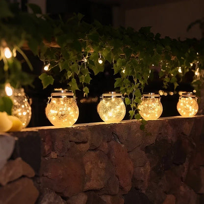 Solar Crackle Glass Lantern – Hanging Outdoor Garden Light