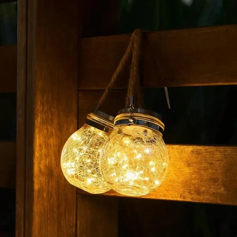 Solar Crackle Glass Lantern – Hanging Outdoor Garden Light