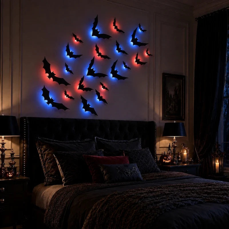 3D Bat Wall Decorations – Halloween Bat Swarm, LED or Classic Black