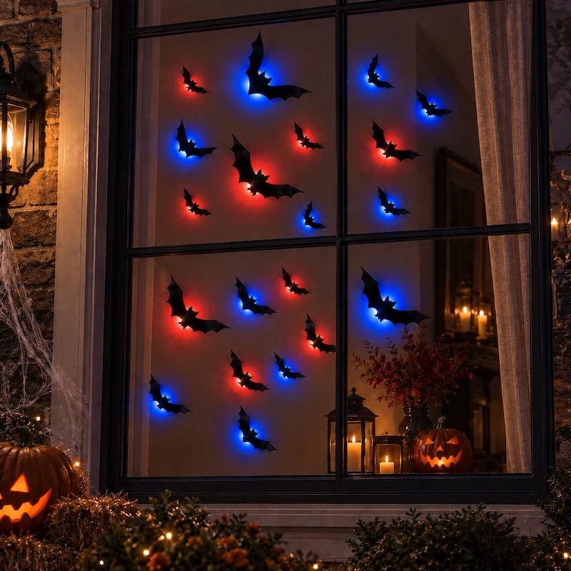 3D Bat Wall Decorations – Halloween Bat Swarm, LED or Classic Black