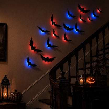 3D Bat Wall Decorations – Halloween Bat Swarm, LED or Classic Black