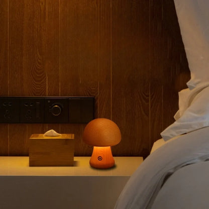 Wooden Mushroom Table Lamp – Handcrafted Bedside Night Light