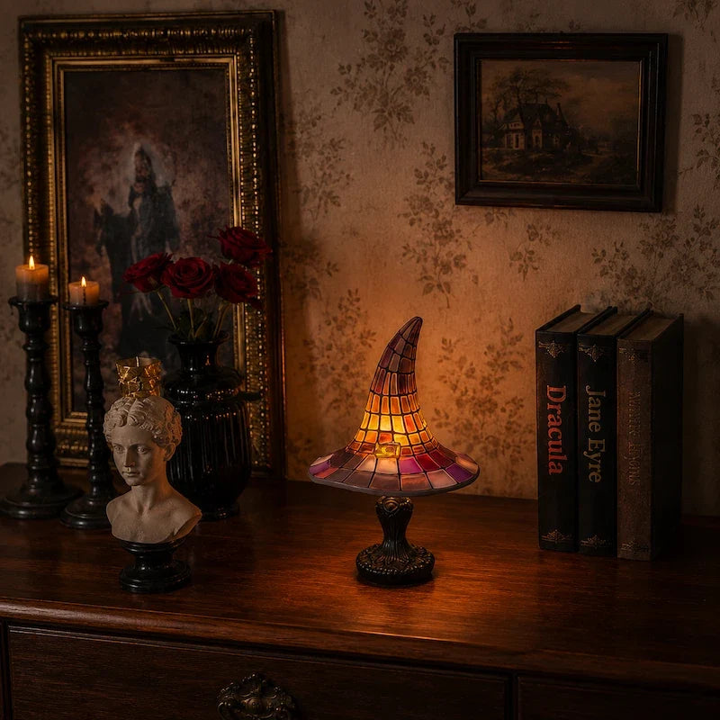 Witch Hat Table Lamp – Stained Glass Gothic Halloween Lamp