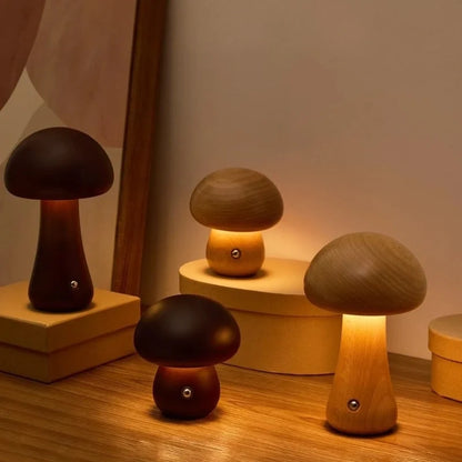 Wooden Mushroom Table Lamp – Handcrafted Bedside Night Light