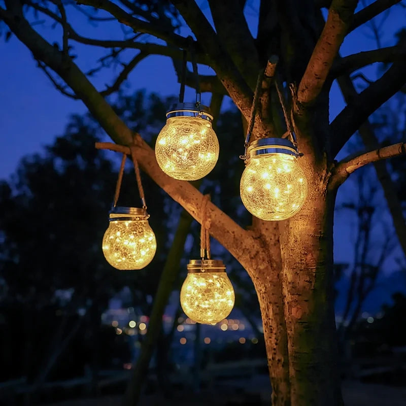 Solar Crackle Glass Lantern – Hanging Outdoor Garden Light