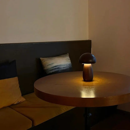 Wooden Mushroom Table Lamp – Handcrafted Bedside Night Light