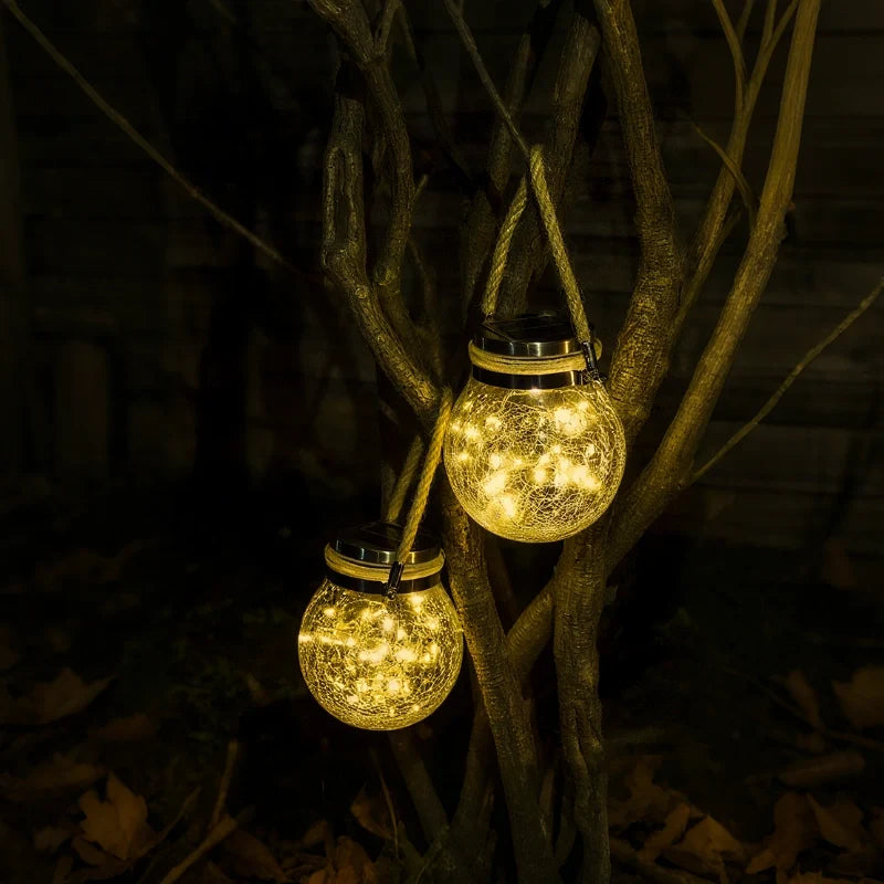 Solar Crackle Glass Lantern – Hanging Outdoor Garden Light