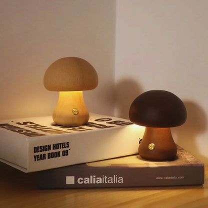Wooden Mushroom Table Lamp – Handcrafted Bedside Night Light