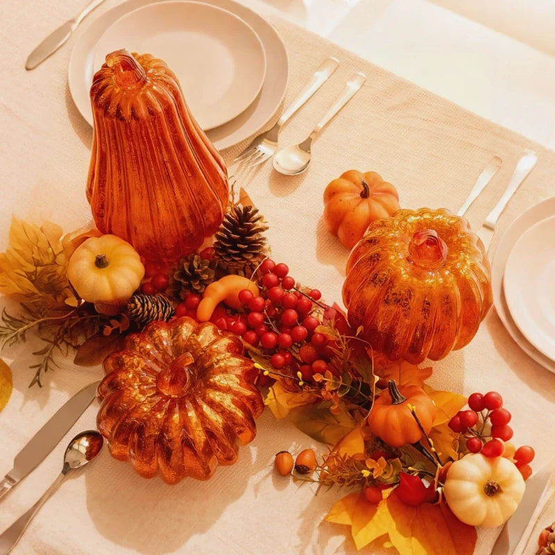 Hand-Blown Glass Pumpkin Lamp – Mercury Glass Autumn Table Light