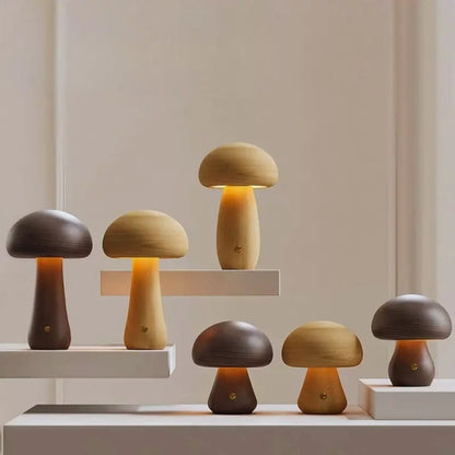 Wooden Mushroom Table Lamp – Handcrafted Bedside Night Light