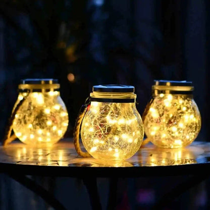 Solar Crackle Glass Lantern – Hanging Outdoor Garden Light