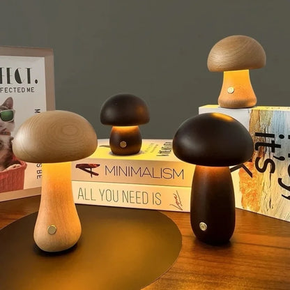 Wooden Mushroom Table Lamp – Handcrafted Bedside Night Light
