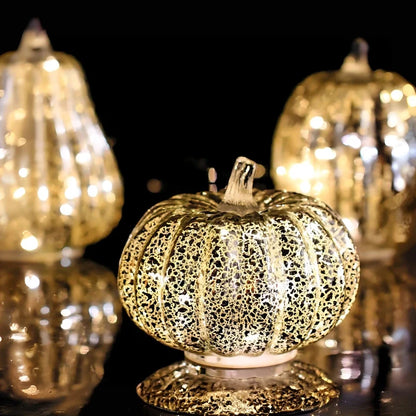Hand-Blown Glass Pumpkin Lamp – Mercury Glass Autumn Table Light