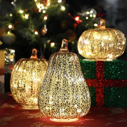 Hand-Blown Glass Pumpkin Lamp – Mercury Glass Autumn Table Light
