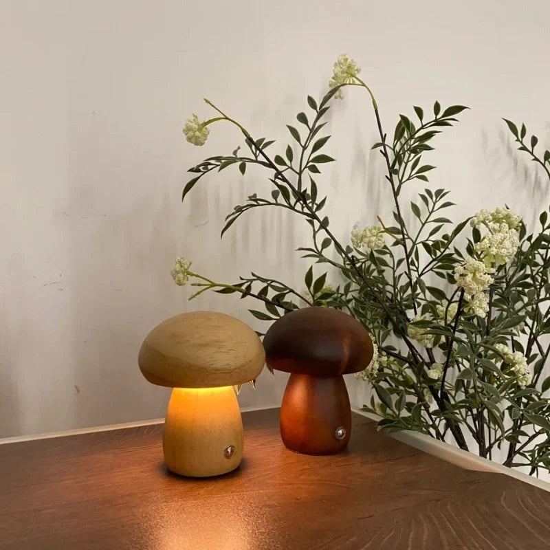 Wooden Mushroom Table Lamp – Handcrafted Bedside Night Light