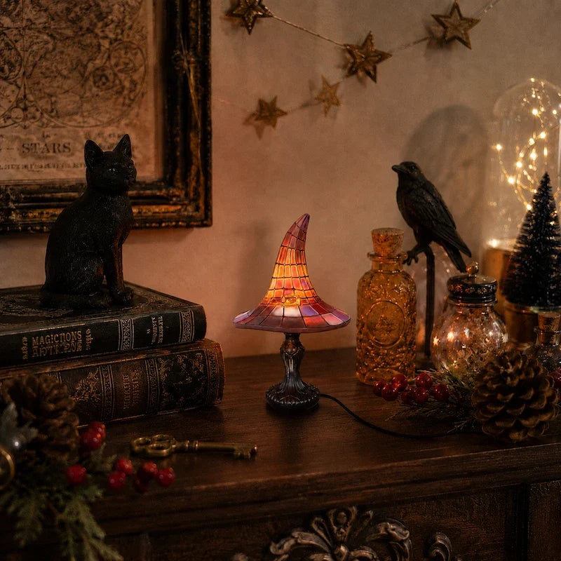 Witch Hat Table Lamp – Stained Glass Gothic Halloween Lamp