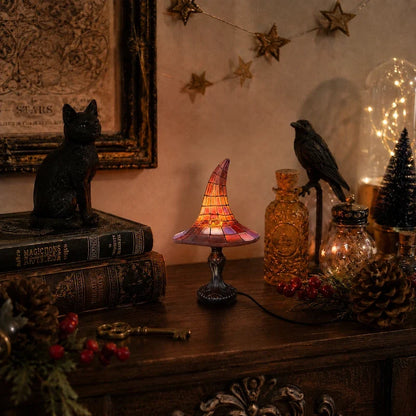 Witch Hat Table Lamp – Stained Glass Gothic Halloween Lamp