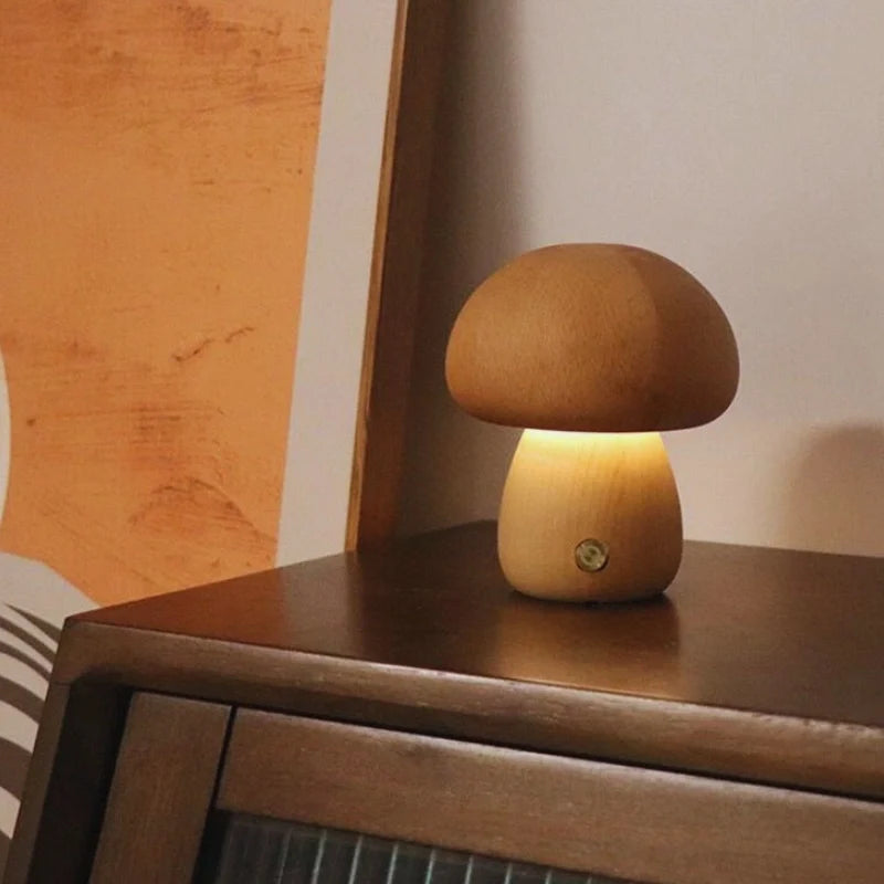 Wooden Mushroom Table Lamp – Handcrafted Bedside Night Light