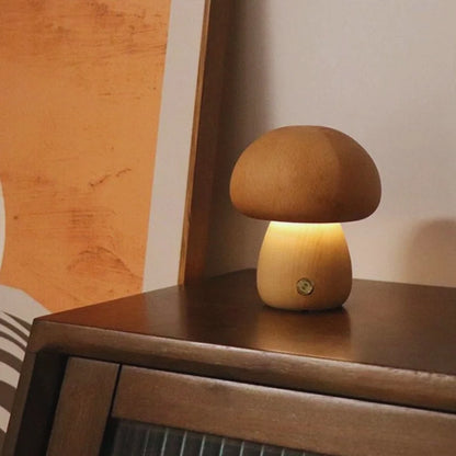 Wooden Mushroom Table Lamp – Handcrafted Bedside Night Light