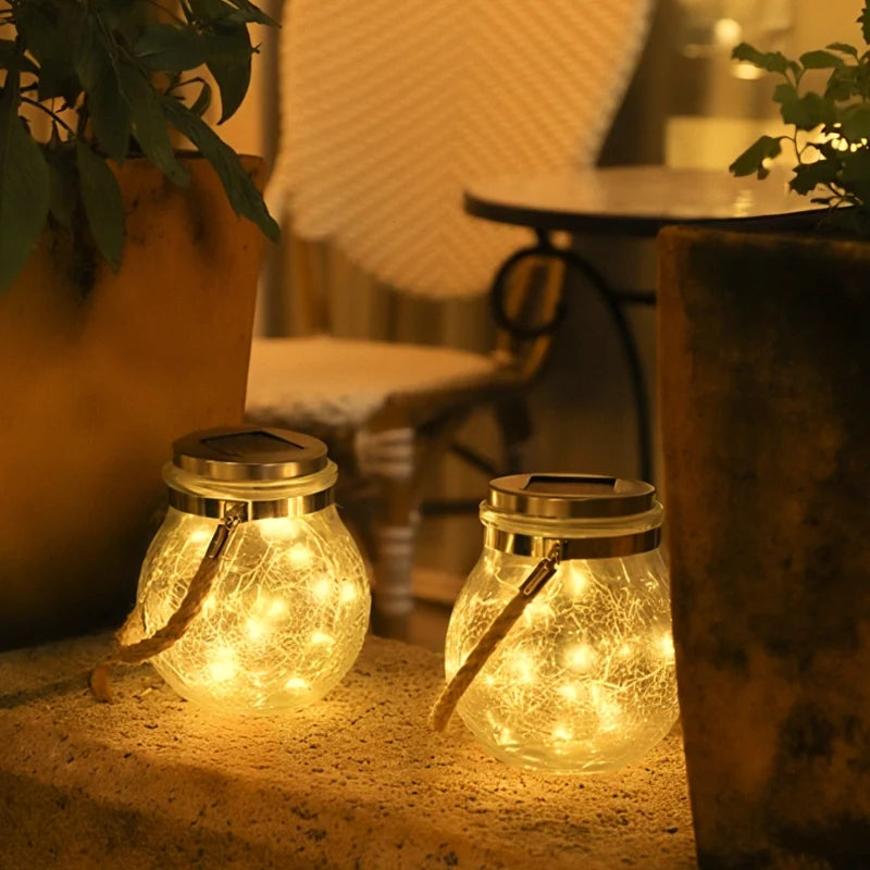 Solar Crackle Glass Lantern – Hanging Outdoor Garden Light