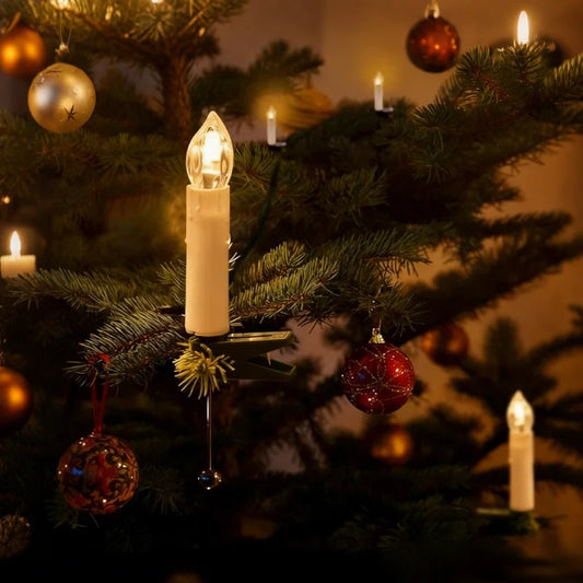 Cordless Clip-On Christmas Tree Candles – Flickering LED with Remote