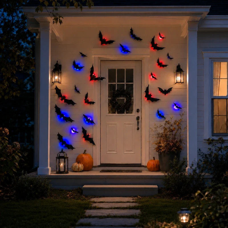 3D Bat Wall Decorations – Halloween Bat Swarm, LED or Classic Black