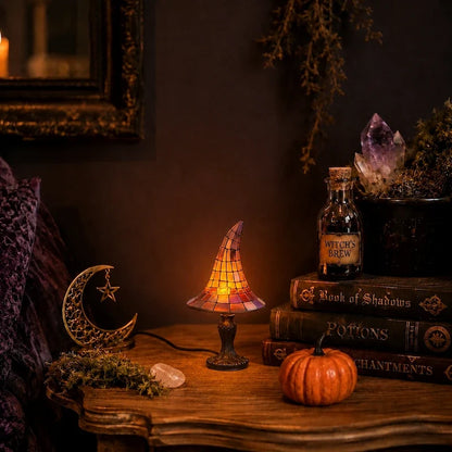 Witch Hat Table Lamp – Stained Glass Gothic Halloween Lamp