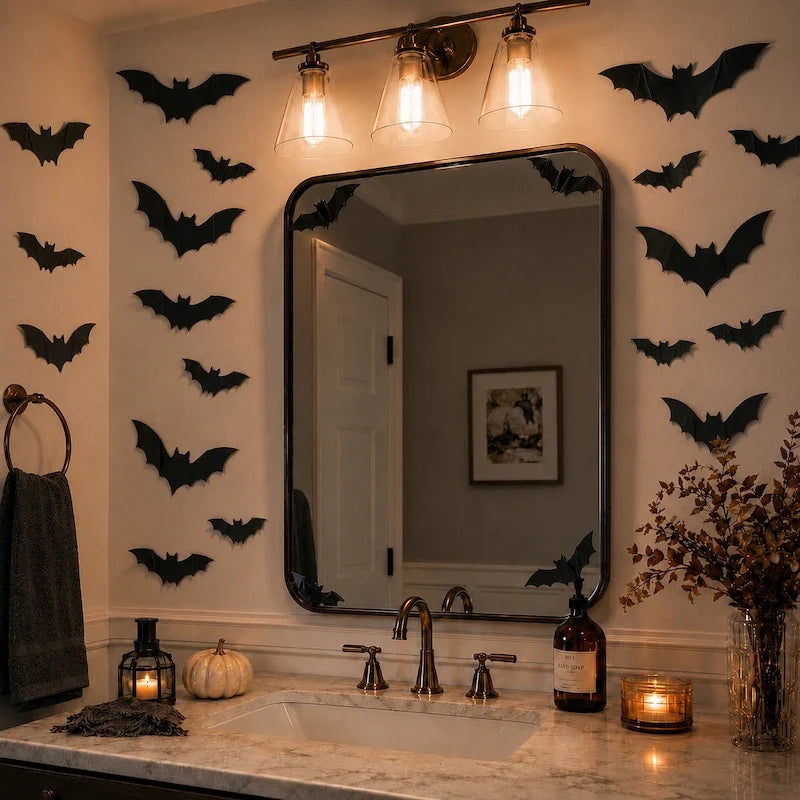 3D Bat Wall Decorations – Halloween Bat Swarm, LED or Classic Black