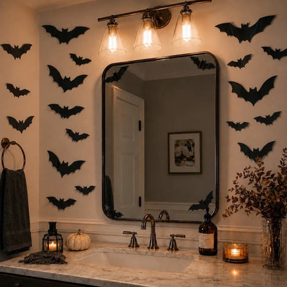 3D Bat Wall Decorations – Halloween Bat Swarm, LED or Classic Black