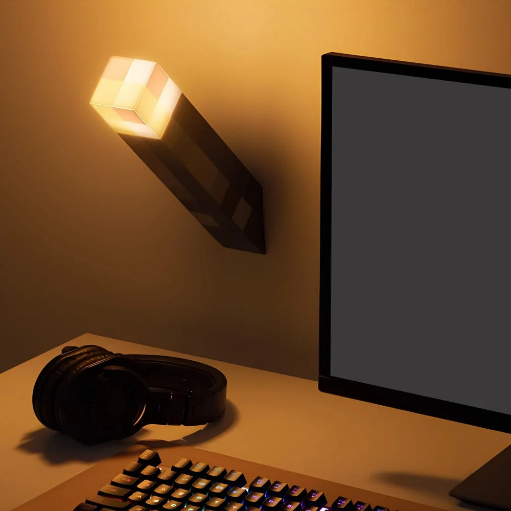 Retro Game Torch Wall Light – Flickering LED Gaming Room Lamp