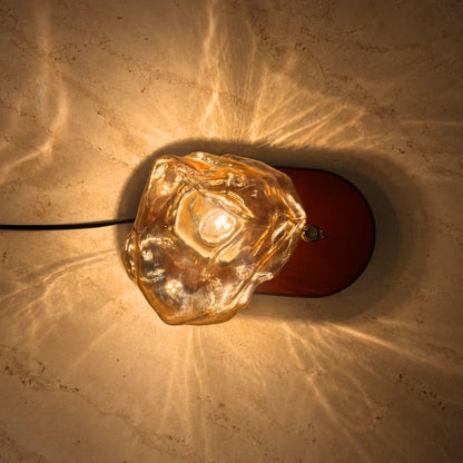 Amber Glass Table Lamp – Vintage Oak Base Bedside Lamp