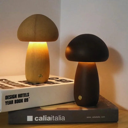 Wooden Mushroom Table Lamp – Handcrafted Bedside Night Light