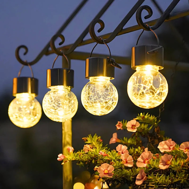 Solar Crackle Glass Lantern – Hanging Outdoor Garden Light