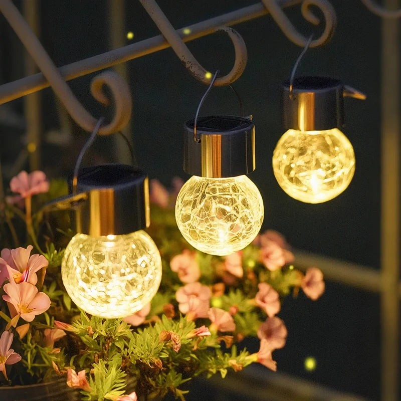 Solar Crackle Glass Lantern – Hanging Outdoor Garden Light