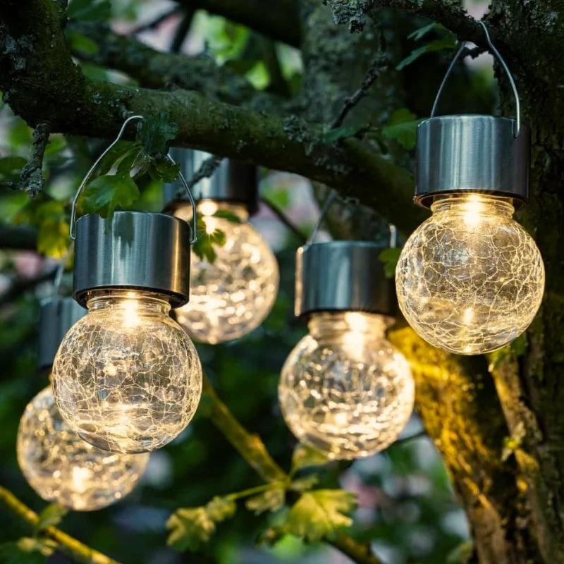 Solar Crackle Glass Lantern – Hanging Outdoor Garden Light
