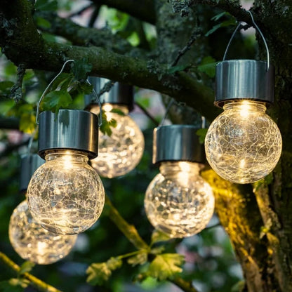 Solar Crackle Glass Lantern – Hanging Outdoor Garden Light