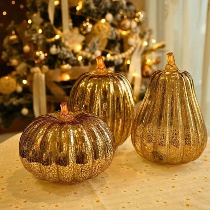 Hand-Blown Glass Pumpkin Lamp – Mercury Glass Autumn Table Light