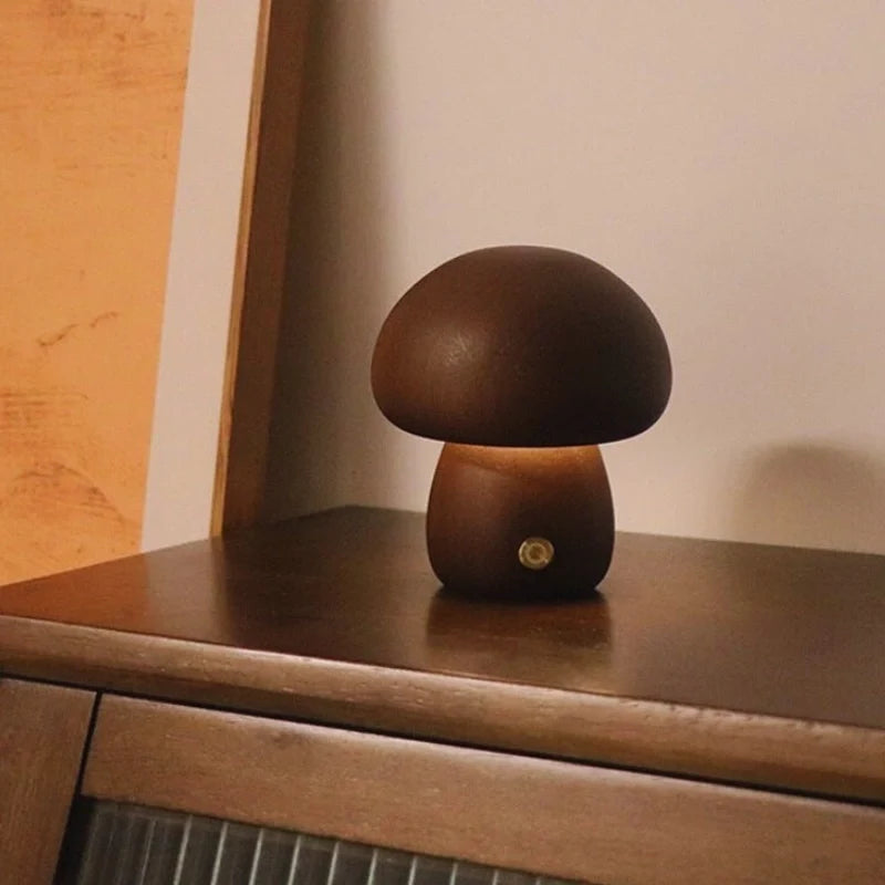 Wooden Mushroom Table Lamp – Handcrafted Bedside Night Light