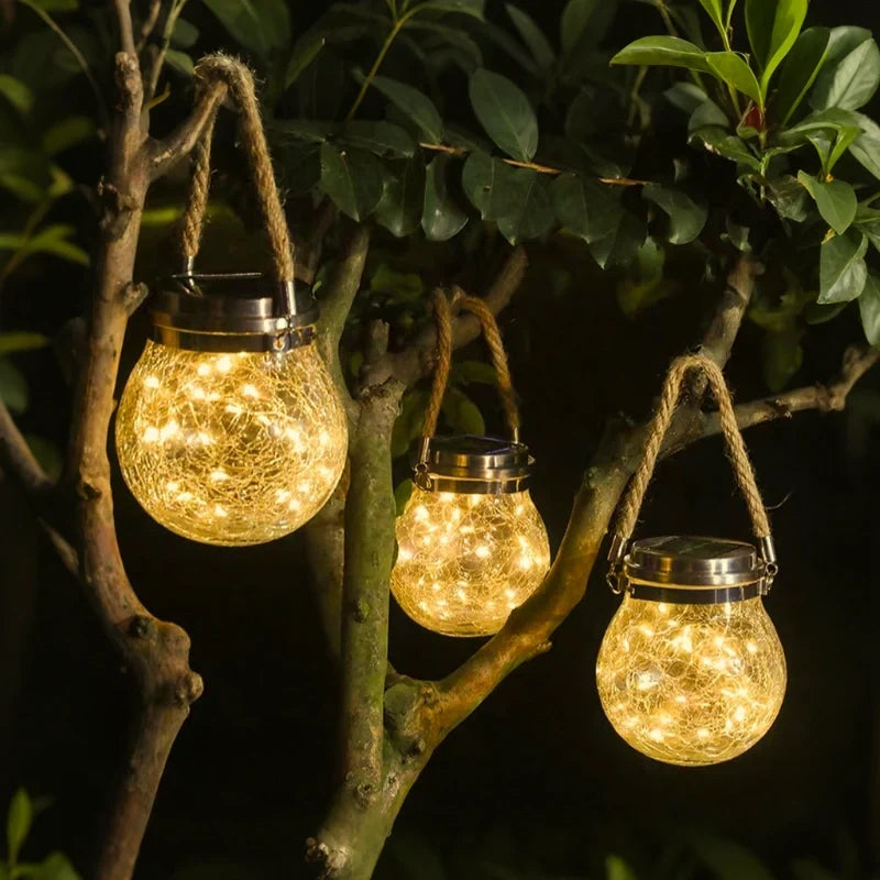 Solar Crackle Glass Lantern – Hanging Outdoor Garden Light