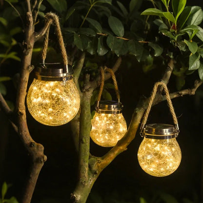 Solar Crackle Glass Lantern – Hanging Outdoor Garden Light