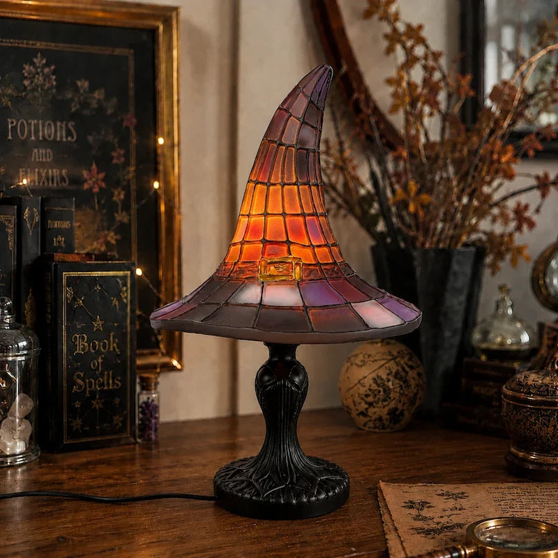 Witch Hat Table Lamp – Stained Glass Gothic Halloween Lamp