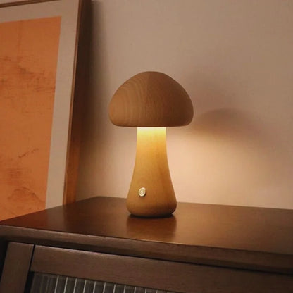 Wooden Mushroom Table Lamp – Handcrafted Bedside Night Light