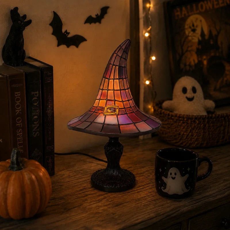 Witch Hat Table Lamp – Stained Glass Gothic Halloween Lamp