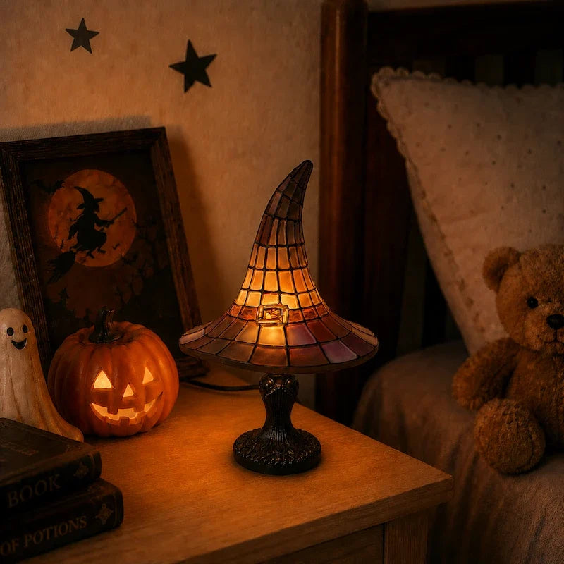 Witch Hat Table Lamp – Stained Glass Gothic Halloween Lamp