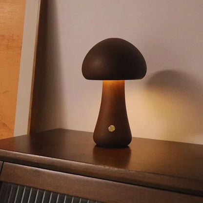 Wooden Mushroom Table Lamp – Handcrafted Bedside Night Light
