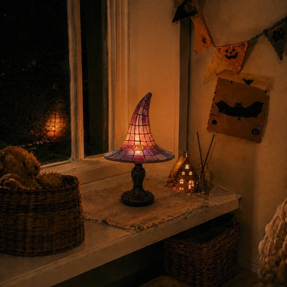 Witch Hat Table Lamp – Stained Glass Gothic Halloween Lamp