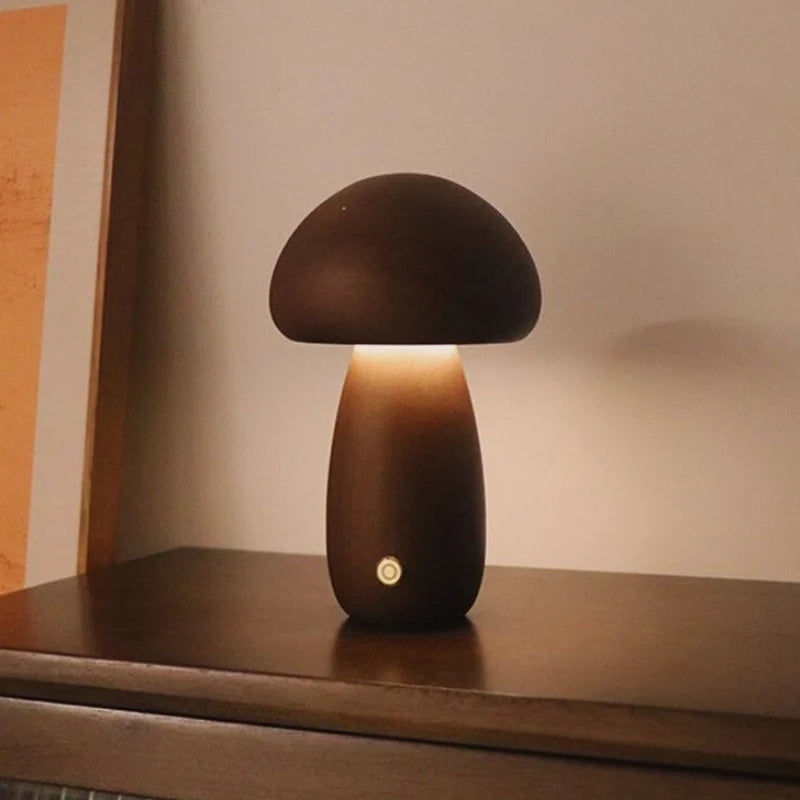 Wooden Mushroom Table Lamp – Handcrafted Bedside Night Light