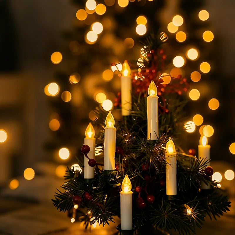 Cordless Clip-On Christmas Tree Candles – Flickering LED with Remote